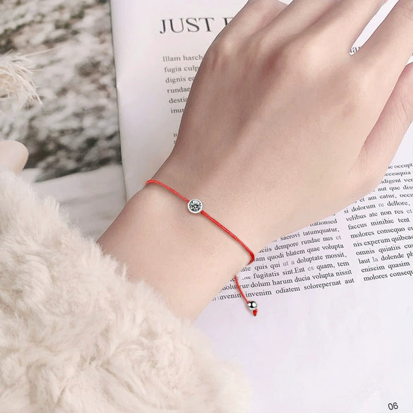 Sterling Silver Red Rope Geometric Style Diamond Minimalist Unisex Women's Bracelet Diy Accessories Jewelry
