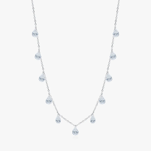 Sterling Silver Rhodium Plated Elegant Wedding Simple Style Zircon Water Droplets Necklace