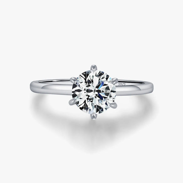 Sterling Silver Rhodium Plated Glam Luxurious Shiny Inlay Round Moissanite Rings