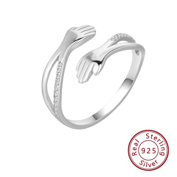 Sterling Silver Rhombus Cut Out Hug Ring With Diamonds