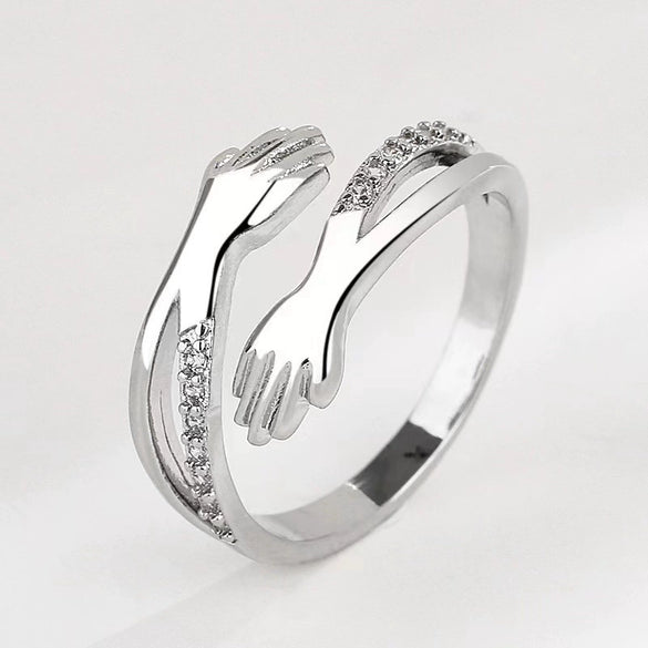 Sterling Silver Rhombus Cut Out Hug Ring With Diamonds