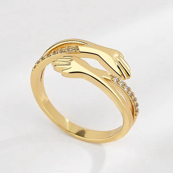 Sterling Silver Rhombus Cut Out Hug Ring With Diamonds