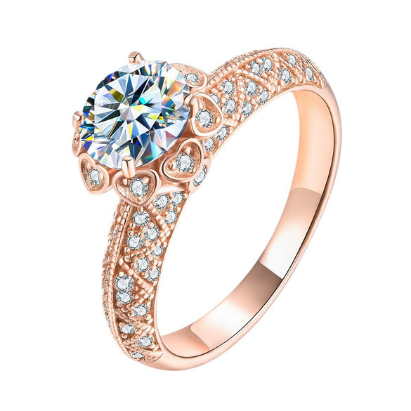 925 Sterling Silver Ring For Women With Petal Six Claw Design And Geometric Pattern Electroplated