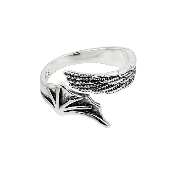Sterling Silver Ring Retro Geometric Angel And Devil Wings Electroplating Women's