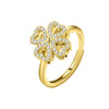 Sterling Silver Rotating Clover Ring For Women Electroplated Adjustable Open Band Anxiety Relief Spinner Ring