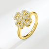 Sterling Silver Rotating Clover Ring For Women Electroplated Adjustable Open Band Anxiety Relief Spinner Ring