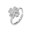 Sterling Silver Rotating Clover Ring For Women Electroplated Adjustable Open Band Anxiety Relief Spinner Ring