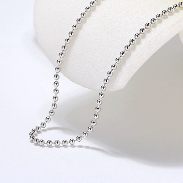 Sterling Silver Round Bead Ball Chain Necklace Simple Geometric Style Unisex Sweater Chain With Electroplated Finish