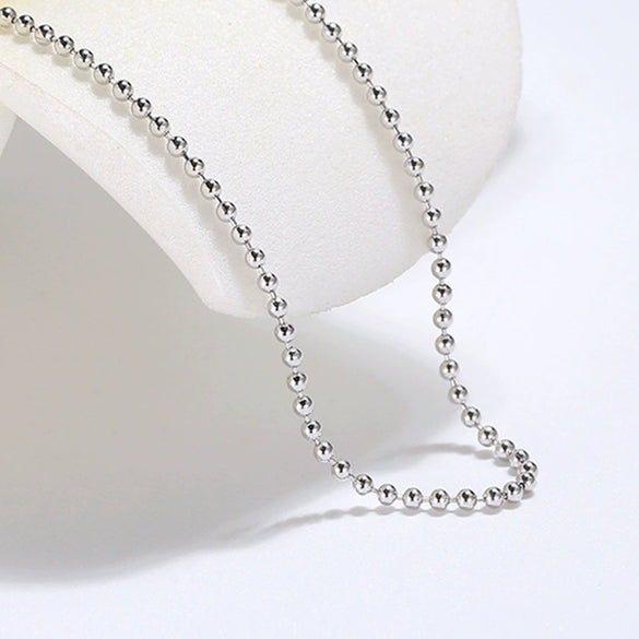 Sterling Silver Round Bead Ball Chain Necklace Simple Geometric Style Unisex Sweater Chain With Electroplated Finish