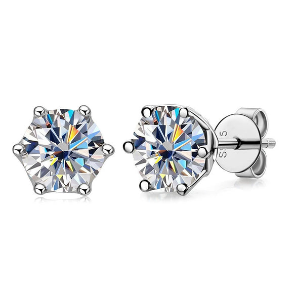 Sterling Silver Round Moissanite Classic Style Earrings