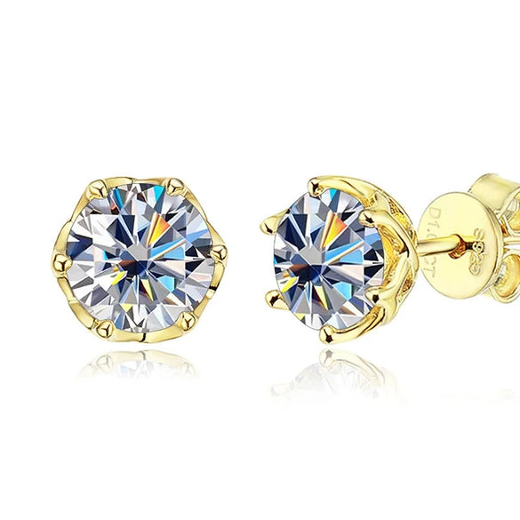 Sterling Silver Round Moissanite Classic Style Earrings