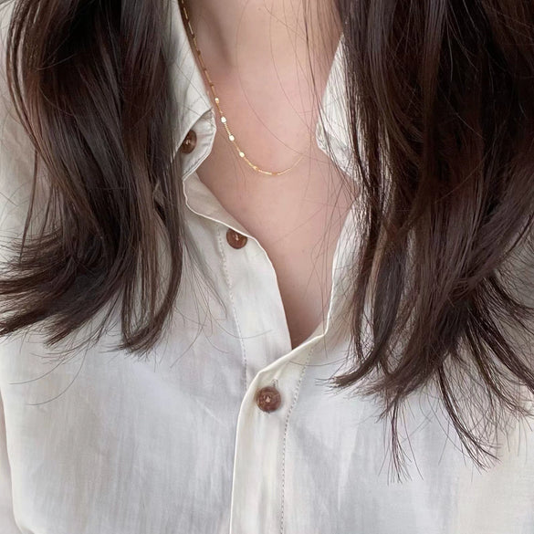 Sterling Silver Round Sequin Necklace Geometric Style