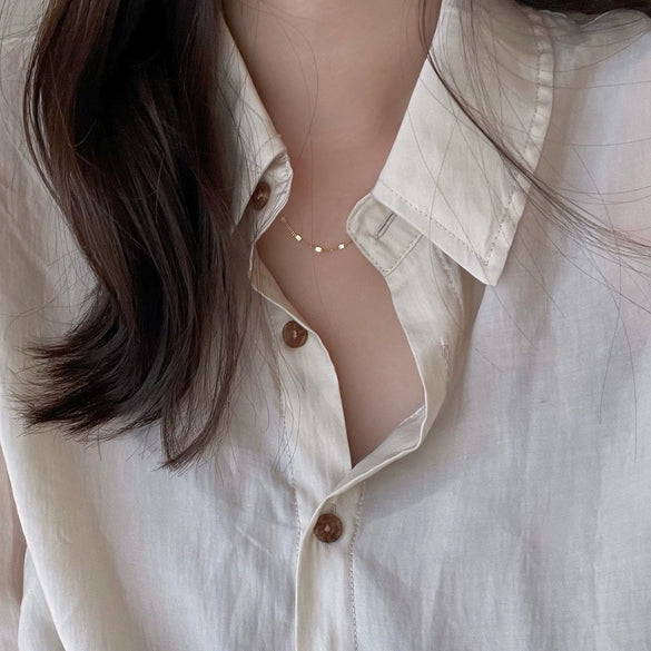 Sterling Silver Round Sequin Necklace Geometric Style