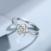 Sterling Silver S925 Women's Ring With Diamond Flower Peach Blossom Design