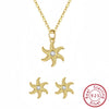 Sterling Silver Sea Star Shape Personality Fashion Jewelry Necklace Earrings Suit