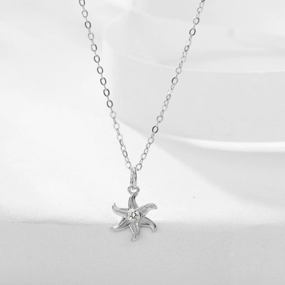 Sterling Silver Sea Star Shape Personality Fashion Jewelry Necklace Earrings Suit