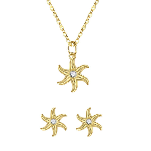 Sterling Silver Sea Star Shape Personality Fashion Jewelry Necklace Earrings Suit