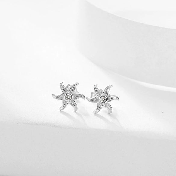 Sterling Silver Sea Star Shape Personality Fashion Jewelry Necklace Earrings Suit