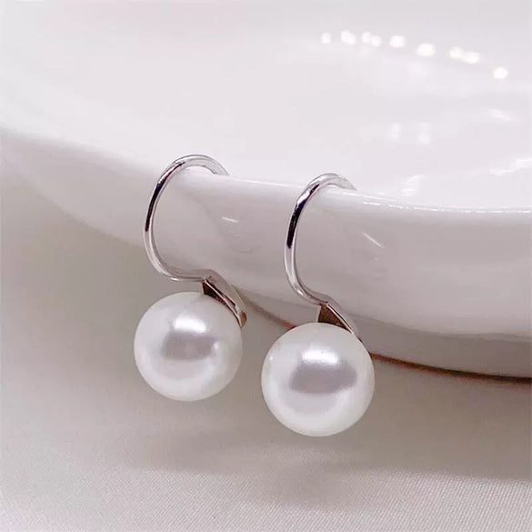 Sterling Silver Shell Pearl Drop Earrings For Women Minimalist Natural Ear Hook Jewelry