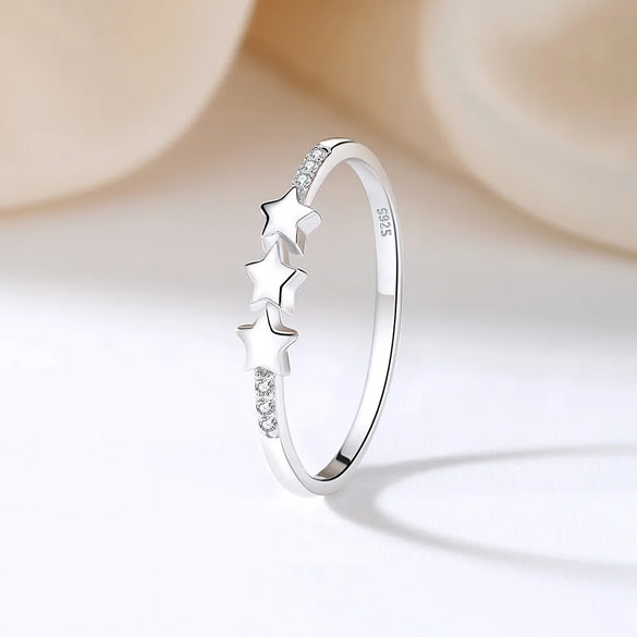 Sterling Silver Shiny Metallic Inlay Star Zircon Rings