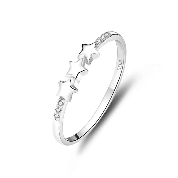 Sterling Silver Shiny Metallic Inlay Star Zircon Rings