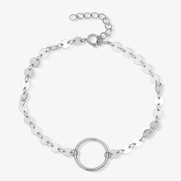 925 Sterling Silver Simple Disc Circle Electroplated Women's Highend Niche Stylish Elegant Versatile Bracelet