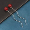 925 Sterling Silver Simple Geometric Wave Ear Line Earrings With Natural Cinnabar Red Round Beads For Women Elegant Dangle Earrings
