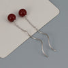 925 Sterling Silver Simple Geometric Wave Ear Line Earrings With Natural Cinnabar Red Round Beads For Women Elegant Dangle Earrings