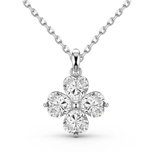 Sterling Silver Simple Style Classic Style Inlay Flower Rhinestones Pendant Necklace