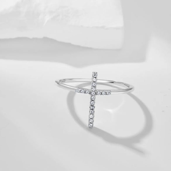 Sterling Silver Simple Style Cross Plating Zircon Rings