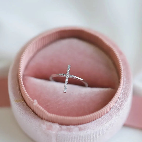 Sterling Silver Simple Style Cross Plating Zircon Rings