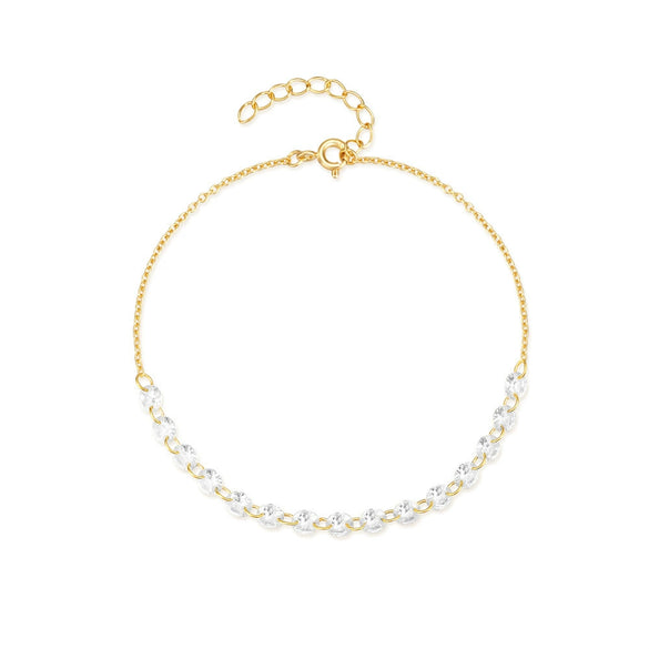 925 Sterling Silver Single Row Diamondencrusted Ostring Bracelet Geometric Style Electroplated Real Gold Plated For Women