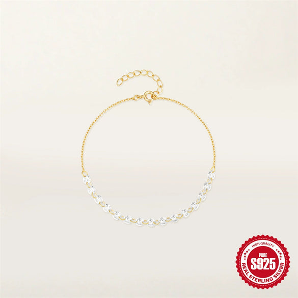 925 Sterling Silver Single Row Diamondencrusted Ostring Bracelet Geometric Style Electroplated Real Gold Plated For Women