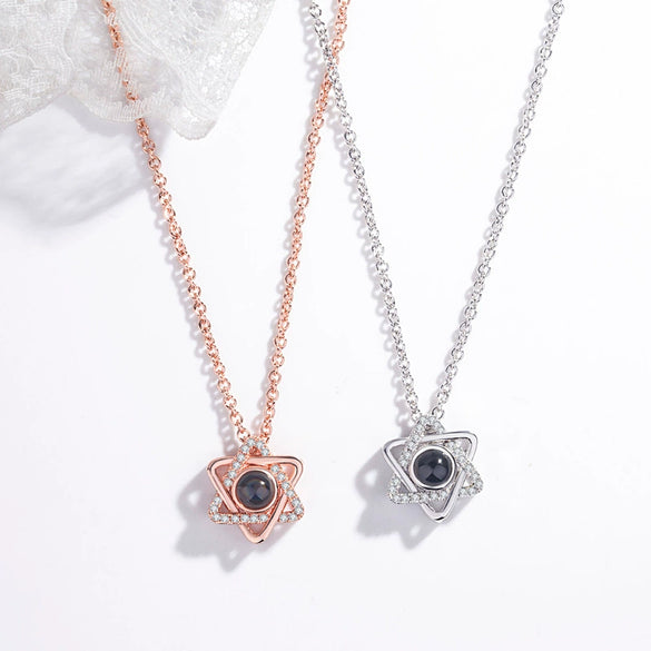 Sterling Silver Six Pointed Star Projection Necklace With Cross Chain Electroplated Pendant Love Message Design