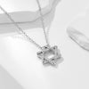 Sterling Silver Sixpointed Star Geometric Symbol Pendant Necklace With Microinlaid Zircon And Cross Chain For Women