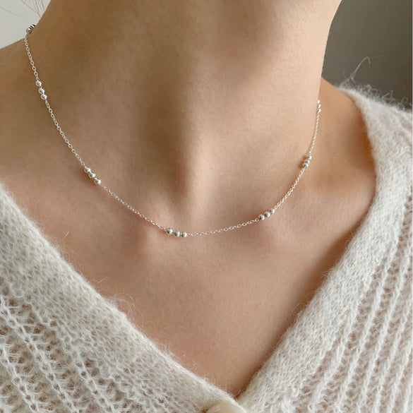 925 Sterling Silver Small Round Bead Geometric Necklace
