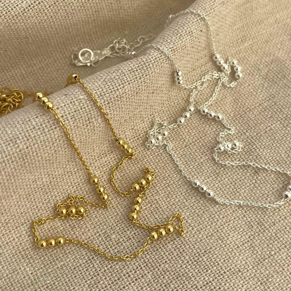 925 Sterling Silver Small Round Bead Geometric Necklace