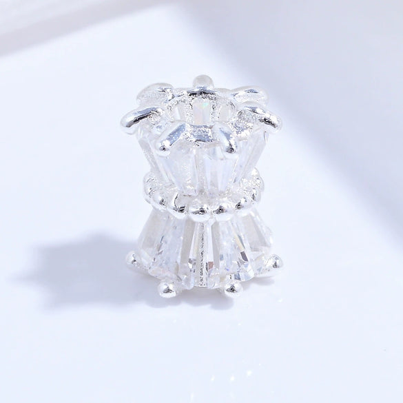 Sterling Silver Small Waist Barrel Beads Spacer Beads With Zirconium For Diy Bracelet Necklace