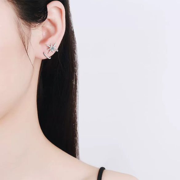 925 Sterling Silver Snowflake Hexagram Earrings With Moissanite Micro Pave Geometric Electroplated Exotic Style