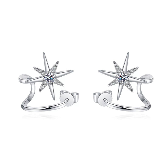 925 Sterling Silver Snowflake Hexagram Earrings With Moissanite Micro Pave Geometric Electroplated Exotic Style