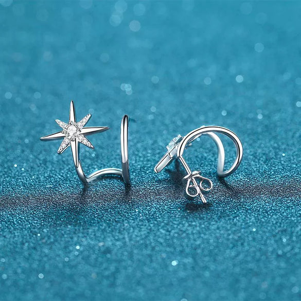 925 Sterling Silver Snowflake Hexagram Earrings With Moissanite Micro Pave Geometric Electroplated Exotic Style