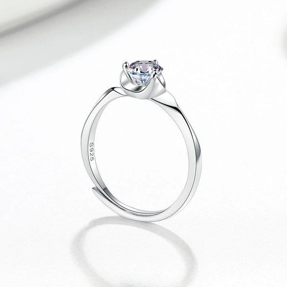 925 Sterling Silver Snowflake Moissanite Open Adjustable Ring For Women Geometric Electroplated Three Claw Wedding Gift Jewelry