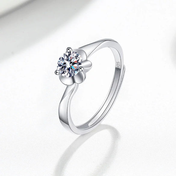 925 Sterling Silver Snowflake Moissanite Open Adjustable Ring For Women Geometric Electroplated Three Claw Wedding Gift Jewelry
