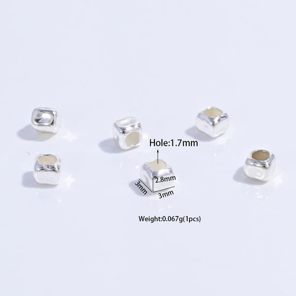 Sterling Silver Square Loose Beads Jewelry Accessories Electroplated For Diy Bracelet Necklace