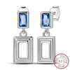 925 Sterling Silver Square Sea Blue Sparkling Gemstone Earrings Electroplated Jewelry For Women