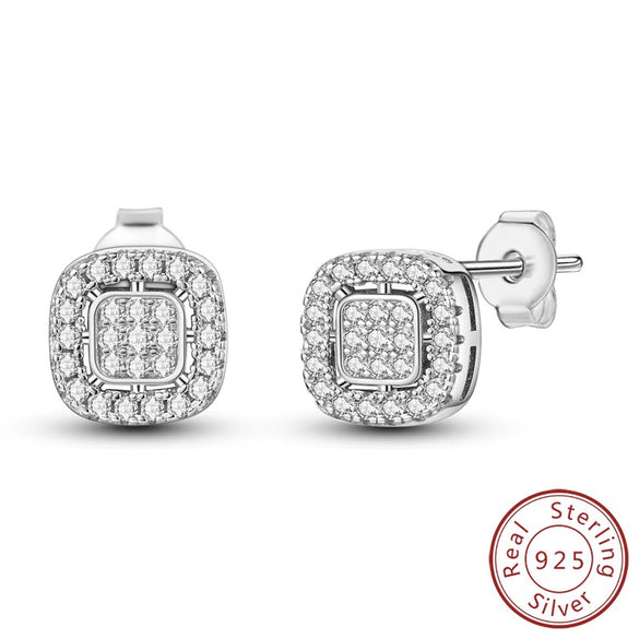 925 Sterling Silver Square Sea Blue Sparkling Gemstone Earrings Electroplated Jewelry For Women