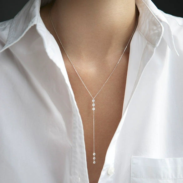 925 Sterling Silver Stacked Zircon Necklace Geometric Style High End Jewelry
