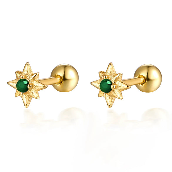 925 Sterling Silver Star Diamond Piercing Screw Earrings Unisex