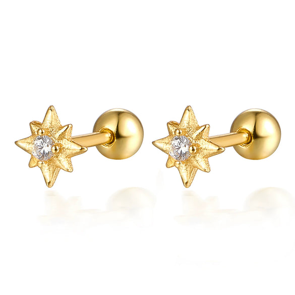 925 Sterling Silver Star Diamond Piercing Screw Earrings Unisex