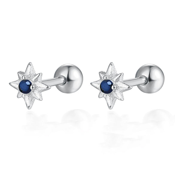 925 Sterling Silver Star Diamond Piercing Screw Earrings Unisex